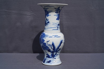 A Chinese blue and white 'deer and crane' yenyen vase, Kangxi